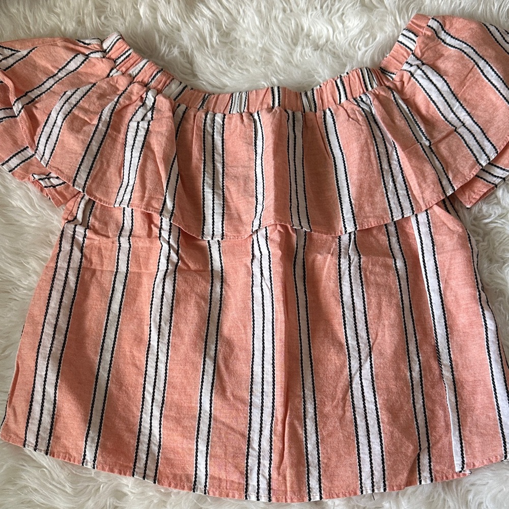 EVERLY Ruffle Striped Off-Shoulder Top